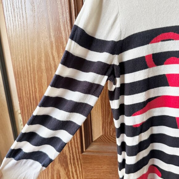 JCrew 3/4 Sleeve Sweater Navy Stripes Anchor Print Size Medium - Picture 3 of 4